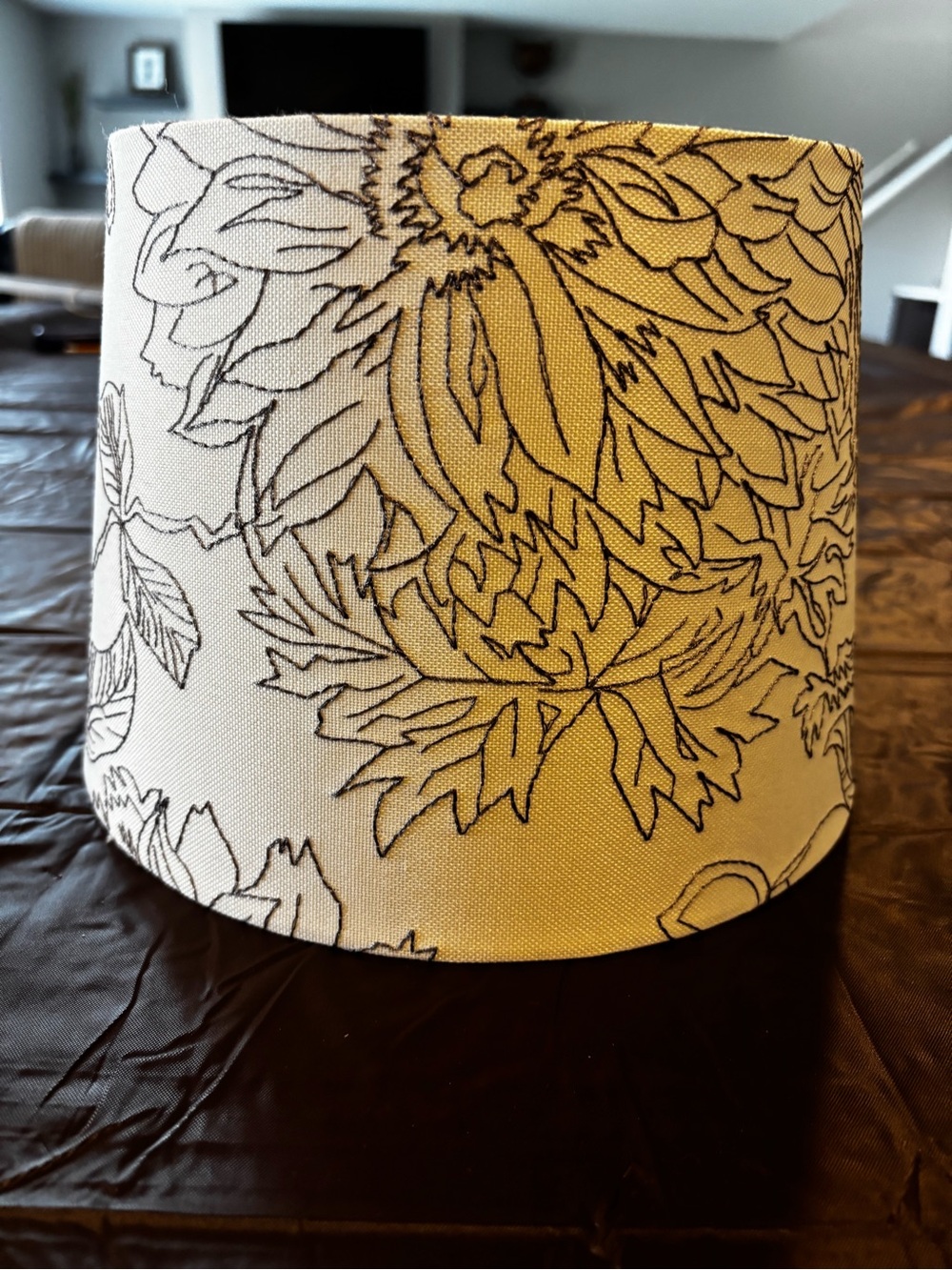 Floral Brown and White Drum Lampshade - Home Accents